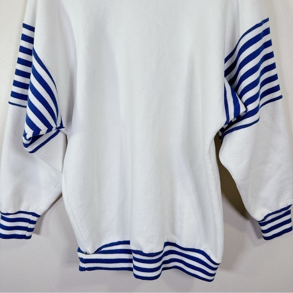 Jostens White Blue Striped Sea World Crew Neck Sweatshirt - Picture 15 of 16